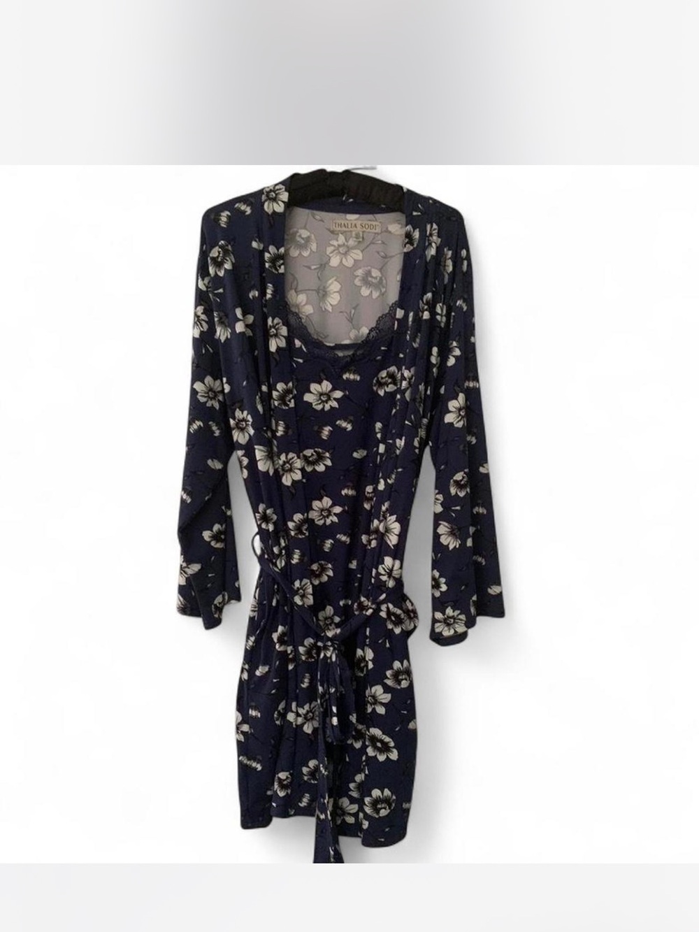 Thalia Sodi Navy and Cream Chemise Gown & Robe Set size L